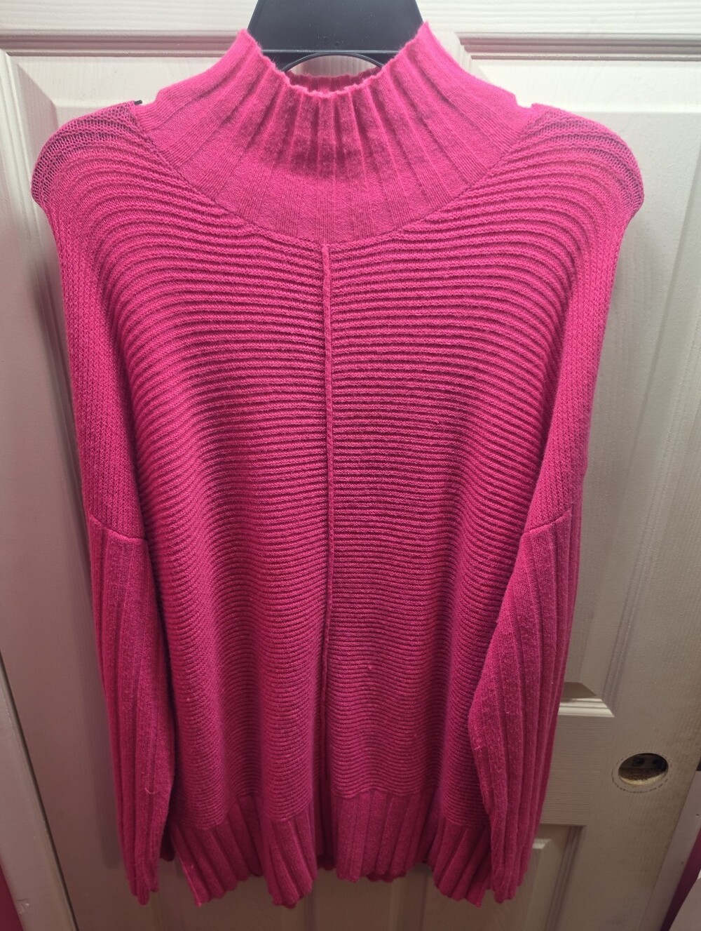 Crown & ivy Vibrant Pink Ribbed Mockneck Tunic Sweater